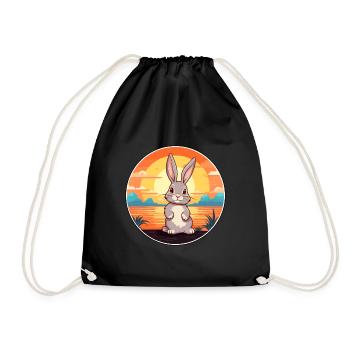 Hase, lustige Cartoon-Kawaii-Strand-Illustration - Turnbeutel - Schwarz - Vorne