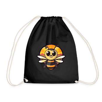 Bee Funny Cartoon Kawaii Beach Illustration - Drawstring Bag - black - Front