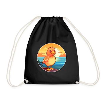 Huhn lustige Karikatur Kawaii Strand Illustration - Turnbeutel - Schwarz - Vorne