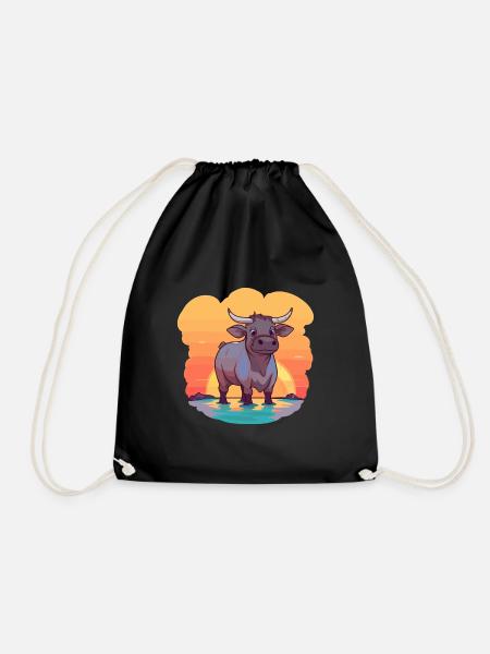 Stier, lustige Cartoon-Kawaii-Strand-Illustration - Turnbeutel - Schwarz