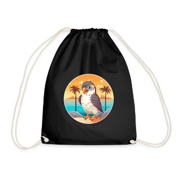 Falcon Funny Cartoon Kawaii Beach Illustration - Drawstring Bag - black - Front