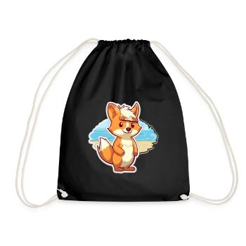 Fuchs, lustige Cartoon-Kawaii-Strand-Illustration - Turnbeutel - Schwarz - Vorne