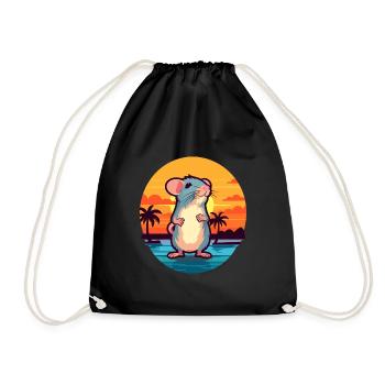 Ratte Lustige Karikatur Kawaii Strand Illustration - Turnbeutel - Schwarz - Vorne