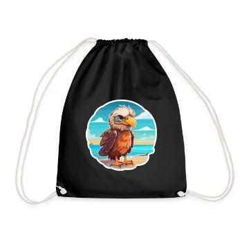Adler Lustige Karikatur Kawaii Strand Illustration - Turnbeutel - Schwarz - Vorne