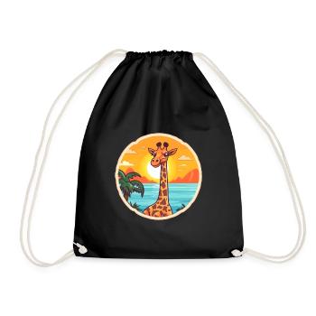 Giraffe Funny Cartoon Kawaii Beach Illustration - Drawstring Bag - black - Front