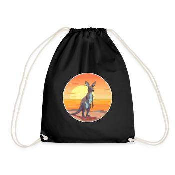 Kangaroo Funny Cartoon Kawaii Beach Illustration - Drawstring Bag - black - Front