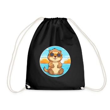 Loutre drôle dessin animé kawaii plage illustration - Sac de sport léger - noir - Devant