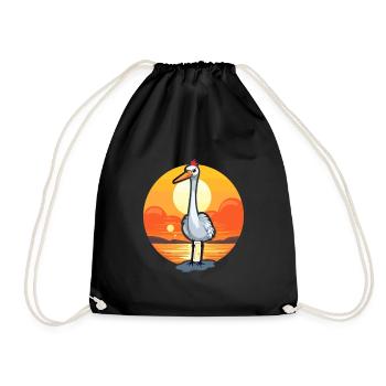 Grue Drôle De Dessin Animé Kawaii Plage Illustration - Sac de sport léger - noir - Devant