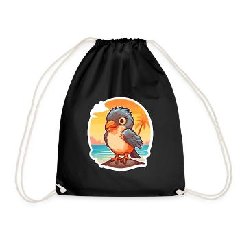 Cuckoo Funny Cartoon Kawaii Beach Illustration - Drawstring Bag - black - Front