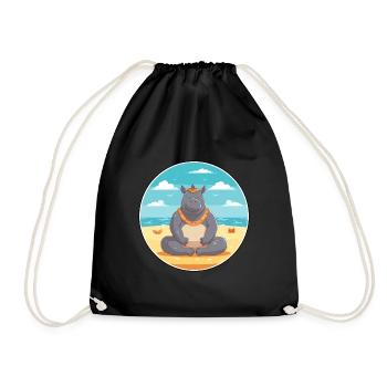 Rhino Cartoon Yoga Beach Summer Illustration - Drawstring Bag - black - Front