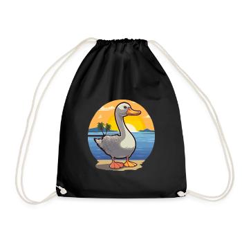 Goose Funny Cartoon Kawaii Beach Illustration - Drawstring Bag - black - Front