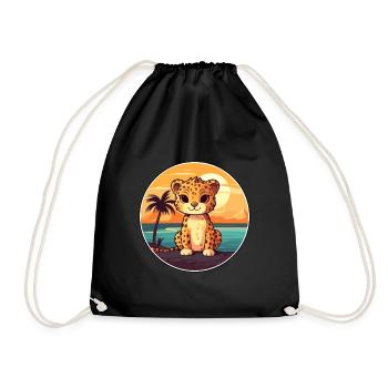 Jaguar Lustige Karikatur Kawaii Strand Illustration - Turnbeutel - Schwarz - Vorne