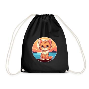 Chaton drôle de dessin animé kawaii plage illustration - Sac de sport léger - noir - Devant