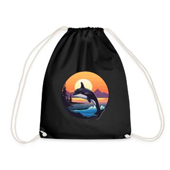 Orca Funny Cartoon Kawaii Beach Illustration - Drawstring Bag - black - Front