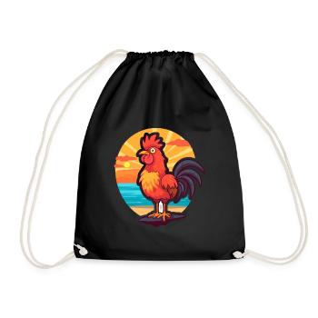 Hahn Lustige Karikatur Kawaii Strand Illustration - Turnbeutel - Schwarz - Vorne