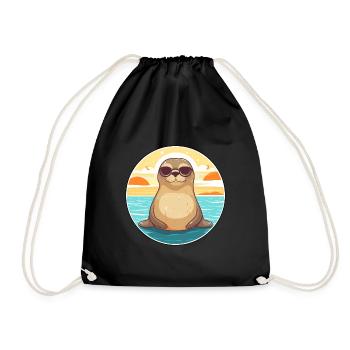 Sceau drôle de dessin animé kawaii plage illustration - Sac de sport léger - noir - Devant
