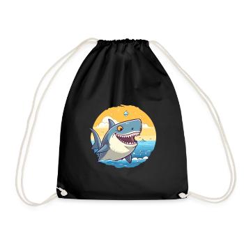 Hai Lustige Karikatur Kawaii Strand Illustration - Turnbeutel - Schwarz - Vorne