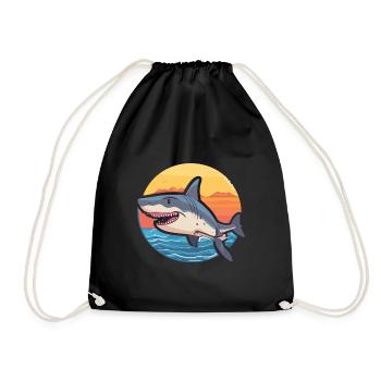 Requin drôle de dessin animé kawaii plage illustration - Sac de sport léger - noir - Devant