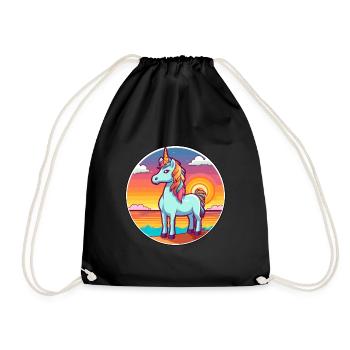 Einhorn Lustige Karikatur Kawaii Strand Illustration - Turnbeutel - Schwarz - Vorne