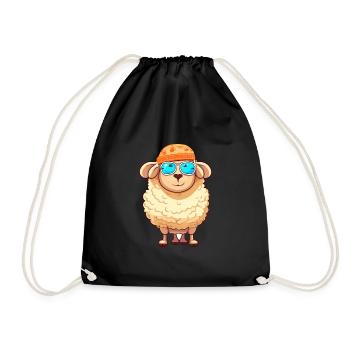 Schaf lustige Karikatur Kawaii Strand Illustration - Turnbeutel - Schwarz - Vorne