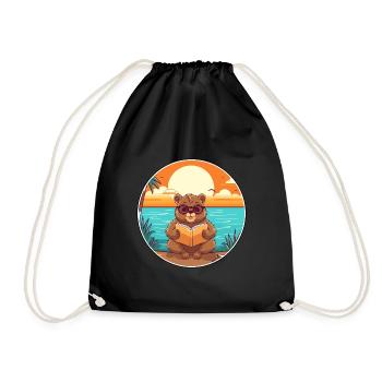 Castor Mignon Drôle Dessin Animé Kawaii Livre Plage - Sac de sport léger - noir - Devant