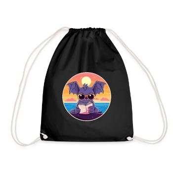 Chauve-souris Mignonne Dessin Animé Drôle Kawaii Livre Plage - Sac de sport léger - noir - Devant