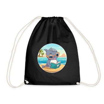 Delfin Niedlich Lustige Karikatur Kawaii Buch Strand - Turnbeutel - Schwarz - Vorne