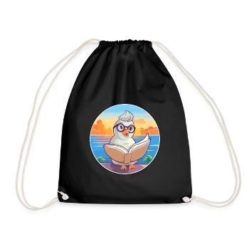 Dove Cute Funny Cartoon Kawaii Book Beach - Drawstring Bag - black - Front