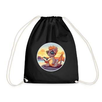 Drache Niedlicher lustiger Cartoon Kawaii Buchstrand - Turnbeutel - Schwarz - Vorne