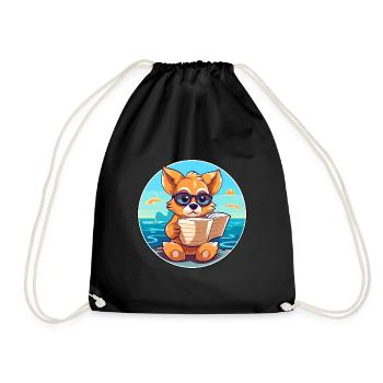Chien Mignon Drôle Dessin Animé Kawaii Livre Plage - Sac de sport léger - noir - Devant