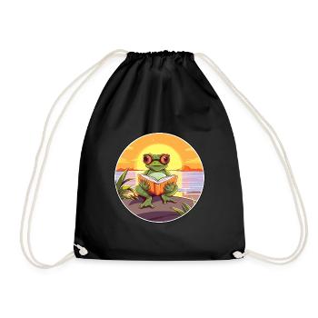 Grenouille Mignonne Dessin Animé Drôle Kawaii Livre Plage - Sac de sport léger - noir - Devant