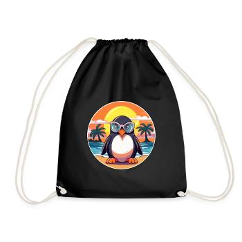 Pinguin-niedlicher lustiger Cartoon Kawaii-Buch-Strand - Turnbeutel - Schwarz - Vorne