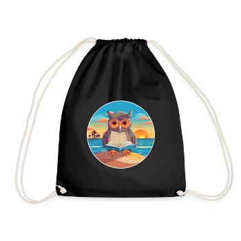 Eule Niedliche Lustige Karikatur Kawaii Buch Strand - Turnbeutel - Schwarz - Vorne