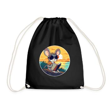 Maus niedlicher lustiger Cartoon Kawaii Buchstrand - Turnbeutel - Schwarz - Vorne