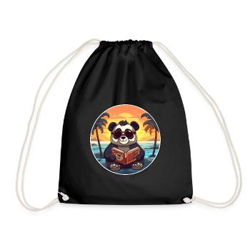 Panda süßer lustiger Cartoon Kawaii Buchstrand - Turnbeutel - Schwarz - Vorne