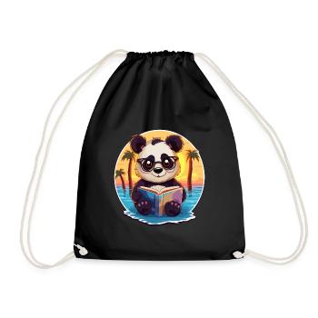 Panda Mignon Drôle Dessin Animé Kawaii Livre Plage - Sac de sport léger - noir - Devant