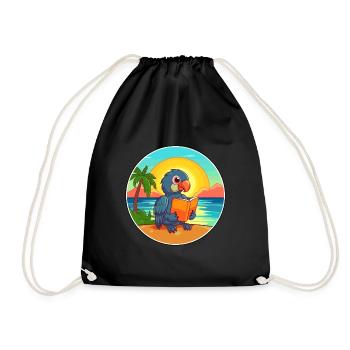 Papagei niedlicher lustiger Cartoon Kawaii Buchstrand - Turnbeutel - Schwarz - Vorne