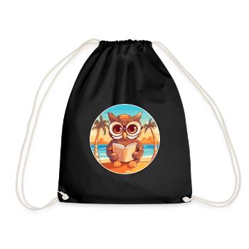 Eule Niedliche Lustige Karikatur Kawaii Buch Strand - Turnbeutel - Schwarz - Vorne