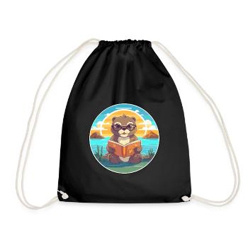 Otter Niedliche Lustige Karikatur Kawaii Buch Strand - Turnbeutel - Schwarz - Vorne
