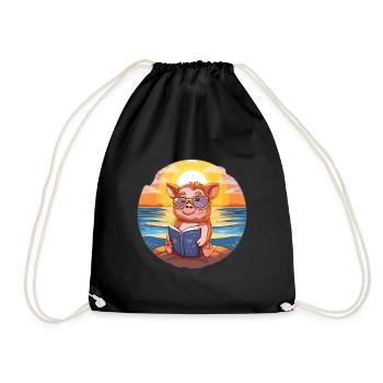 Cochon Mignon Drôle Dessin Animé Kawaii Livre Plage - Sac de sport léger - noir - Devant