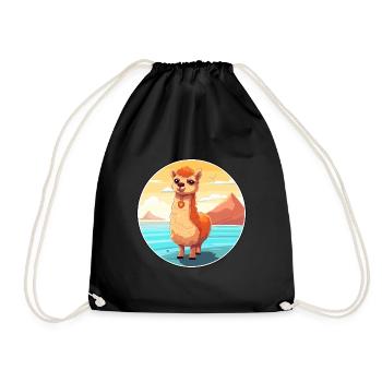 Alpaca Watercolor Cartoon Kawaii Clipart Animal - Drawstring Bag - black - Front