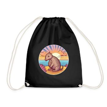 Armadillo Watercolor Cartoon Kawaii Clipart Animal - Drawstring Bag - black - Front