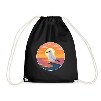 Mouette Mignon Drôle Dessin Animé Kawaii Livre Plage - Sac de sport léger - noir - Devant