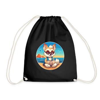 Wolf niedlicher lustiger Cartoon Kawaii Buchstrand - Turnbeutel - Schwarz - Vorne