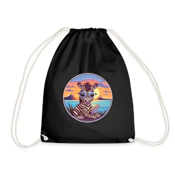 Zebra-niedlicher lustiger Cartoon Kawaii-Buch-Strand - Turnbeutel - Schwarz - Vorne