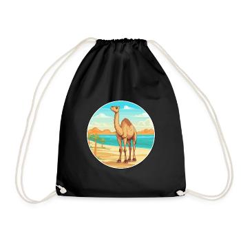 Camel Watercolor Cartoon Kawaii Clipart Animal - Drawstring Bag - black - Front