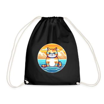 Katze Aquarell Karikatur Kawaii Clipart Tier - Turnbeutel - Schwarz - Vorne