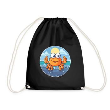 Crab Watercolor Cartoon Kawaii Clipart Animal - Drawstring Bag - black - Front