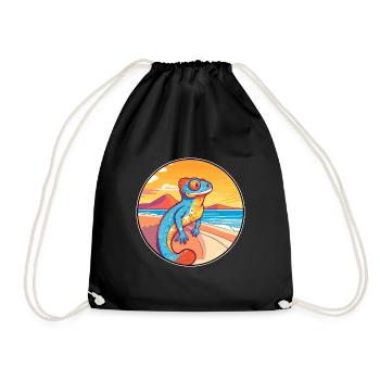 Chameleon Watercolor Cartoon Kawaii Clipart Animal - Drawstring Bag - black - Front