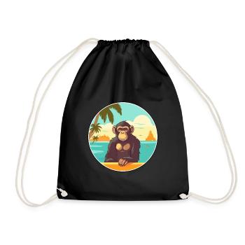 Chimpanzé aquarelle dessin animé Kawaii Clipart animal de compagnie - Sac de sport léger - noir - Devant